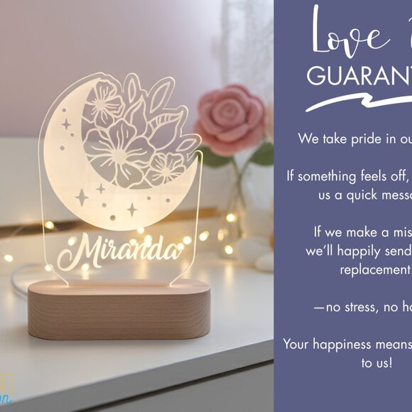 Moon & Flower Custom Name Light • Personalized LED Cloud Decor • Girl Gift - Picture 6 of 8